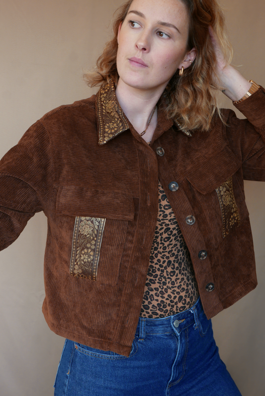 Veste Surchemise Marron Velours Côtelé