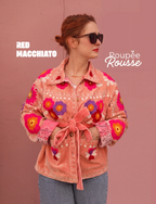 Veste en velours brodé Poupée Rousse × Red Macchiato – Rose Pêche