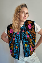 Gilet Réversible en velours brodé – Noir