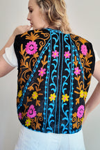 Gilet Réversible en velours brodé – Noir