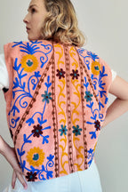 Gilet Réversible en velours brodé – Rose