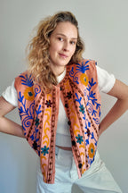 Gilet Réversible en velours brodé – Rose