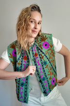 Gilet Réversible en velours brodé – vert