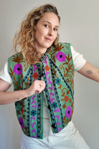 Gilet Réversible en velours brodé – vert