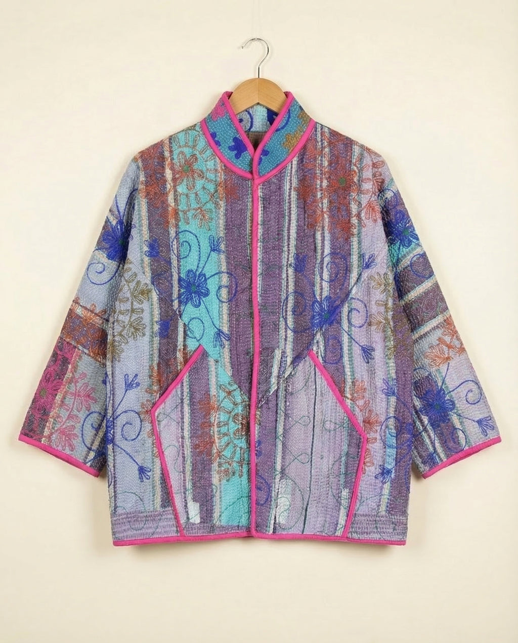 Veste Kantha Brodée Réversible — Pièce Unique N°14