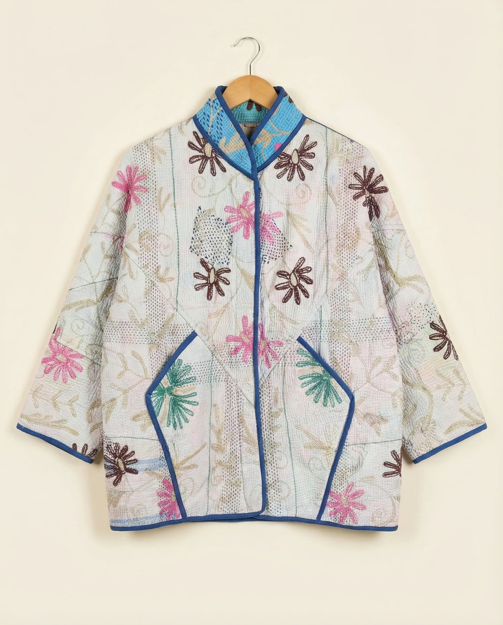 Veste Kantha Brodée Réversible — Pièce Unique N°01