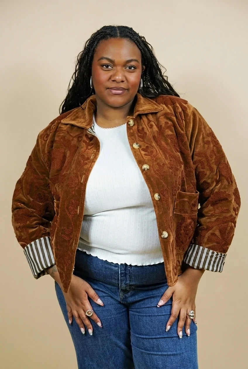 Veste en velours brodé Mona - Marron