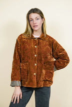 Veste en velours brodé Mona - Marron