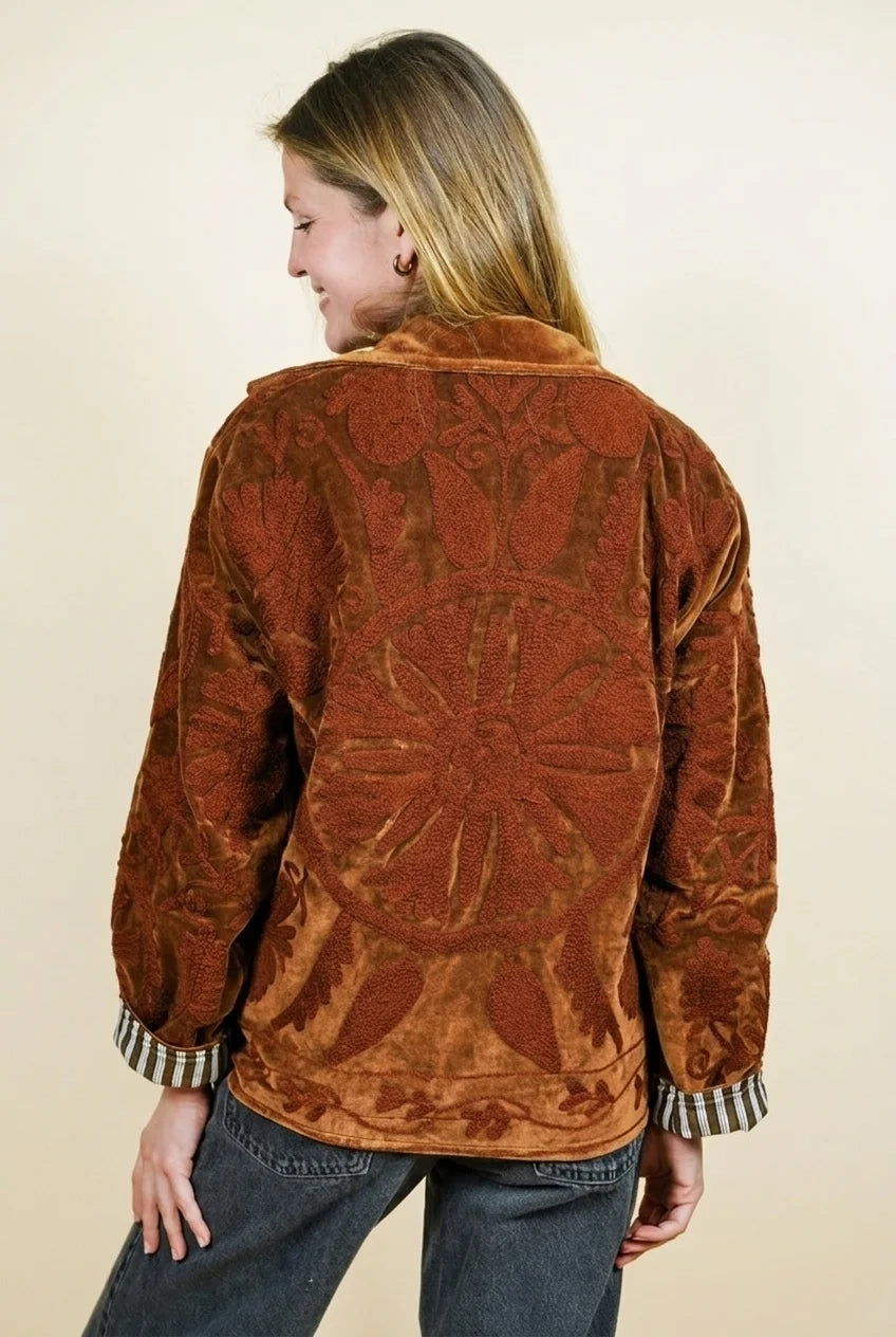 Veste en velours brodé Mona - Marron