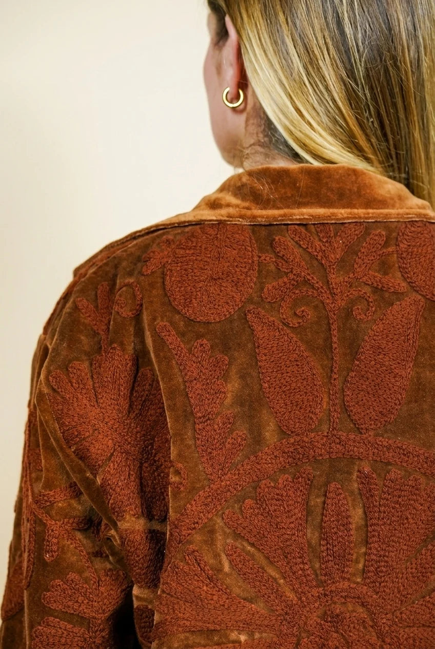 Veste en velours brodé Mona - Marron