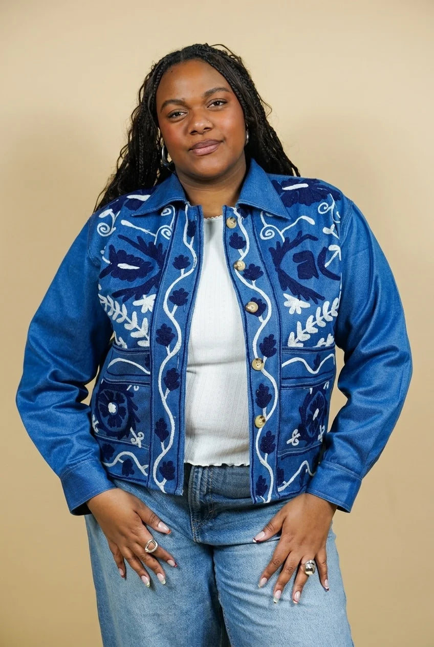 Veste en jean brodée Anaya