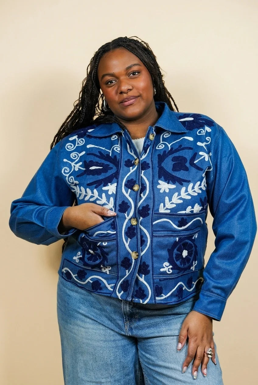 Veste en jean brodée Anaya
