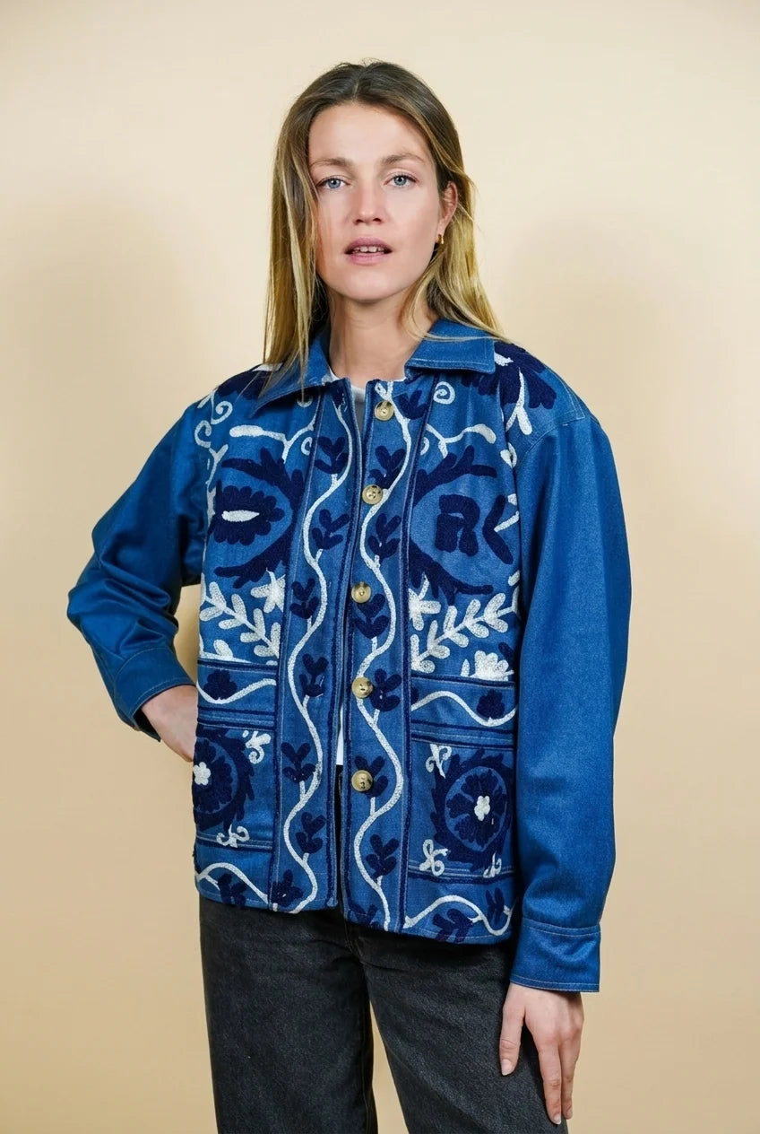 Veste en jean brodée Anaya