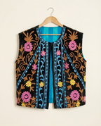 Gilet Réversible en velours brodé – Noir