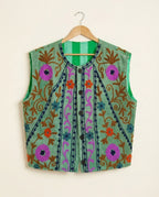 Gilet Réversible en velours brodé – vert