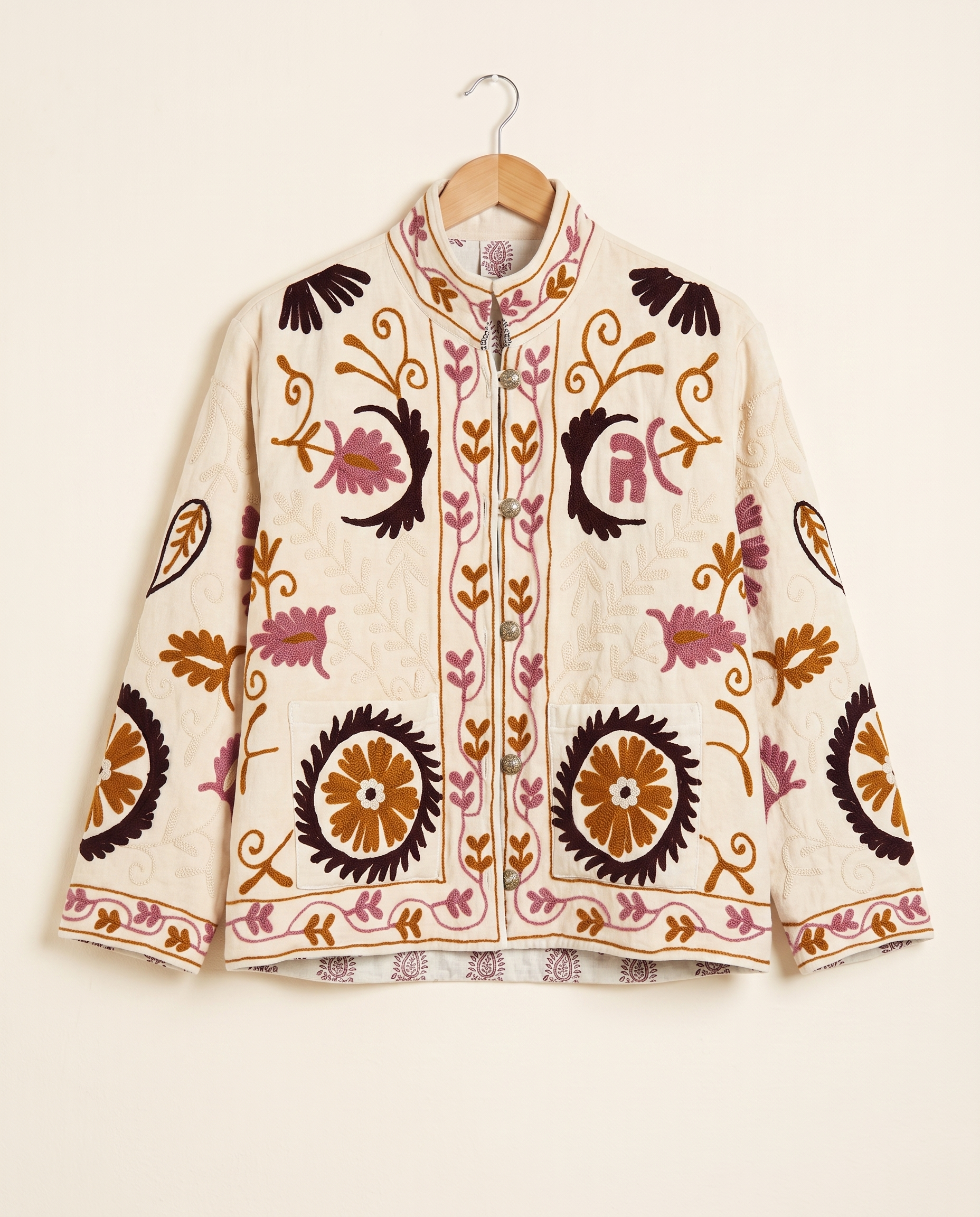 Veste en velours brodé Asha - Crème