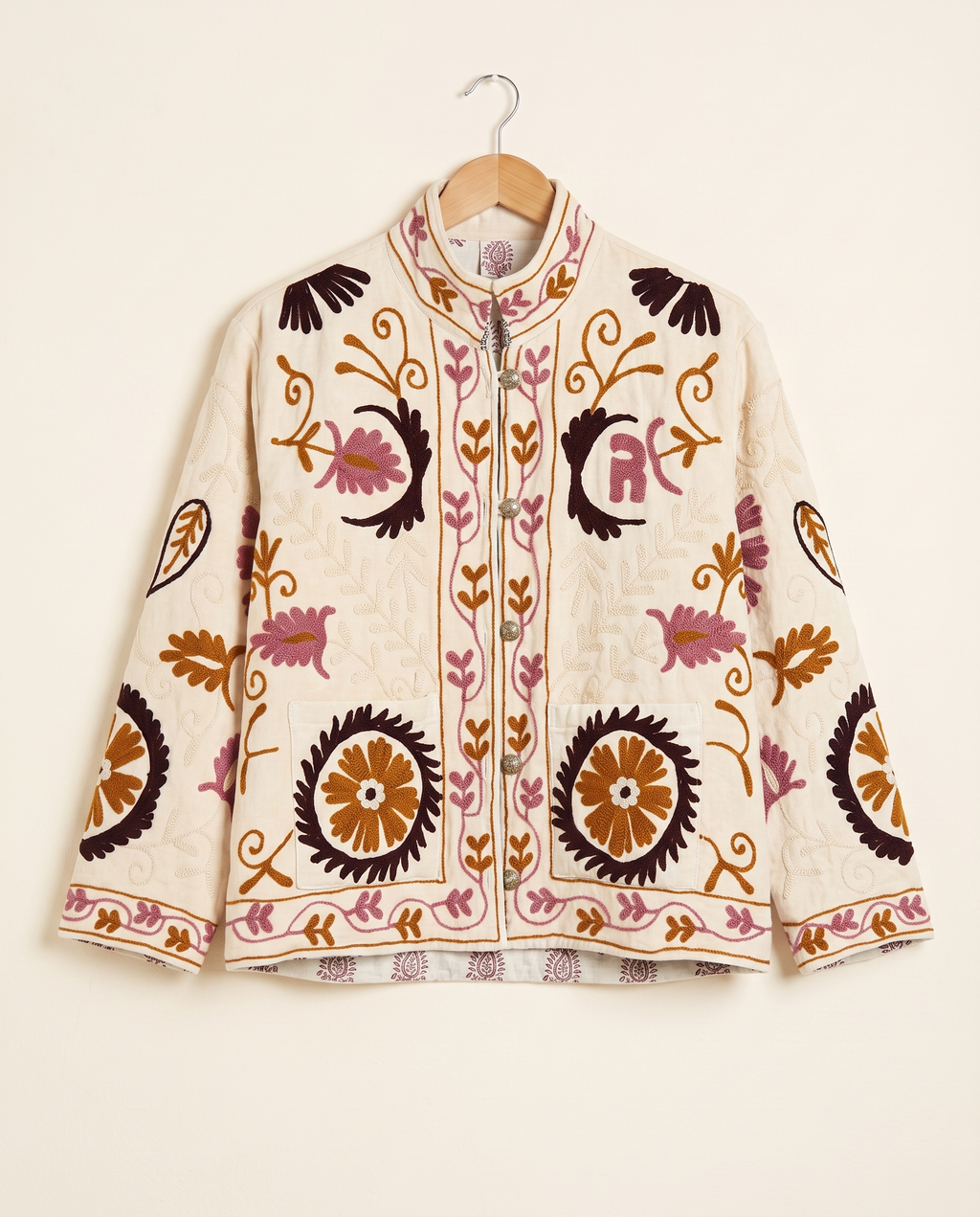 Veste en velours brodé Asha - Crème