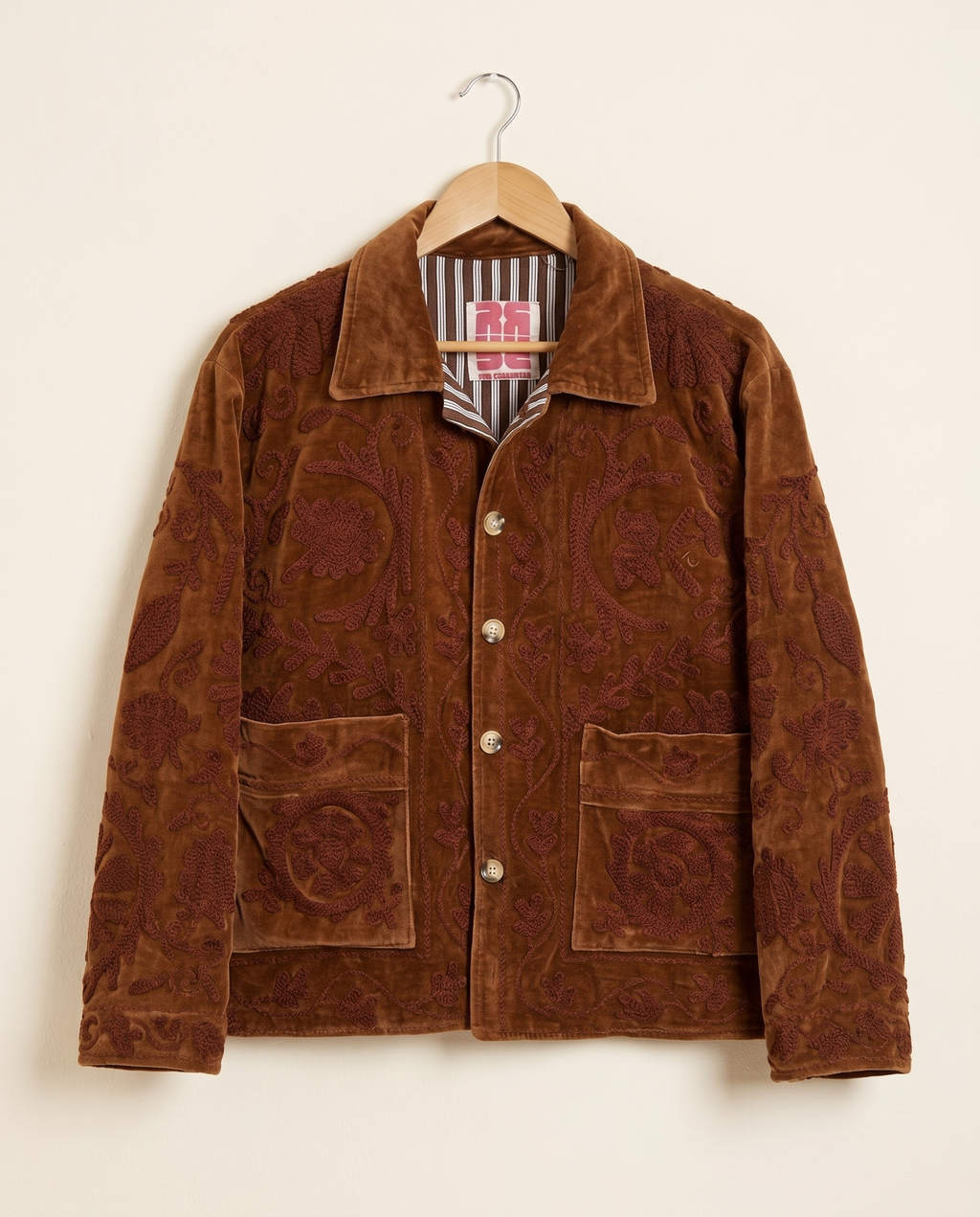 Veste en velours brodé Mona - Marron
