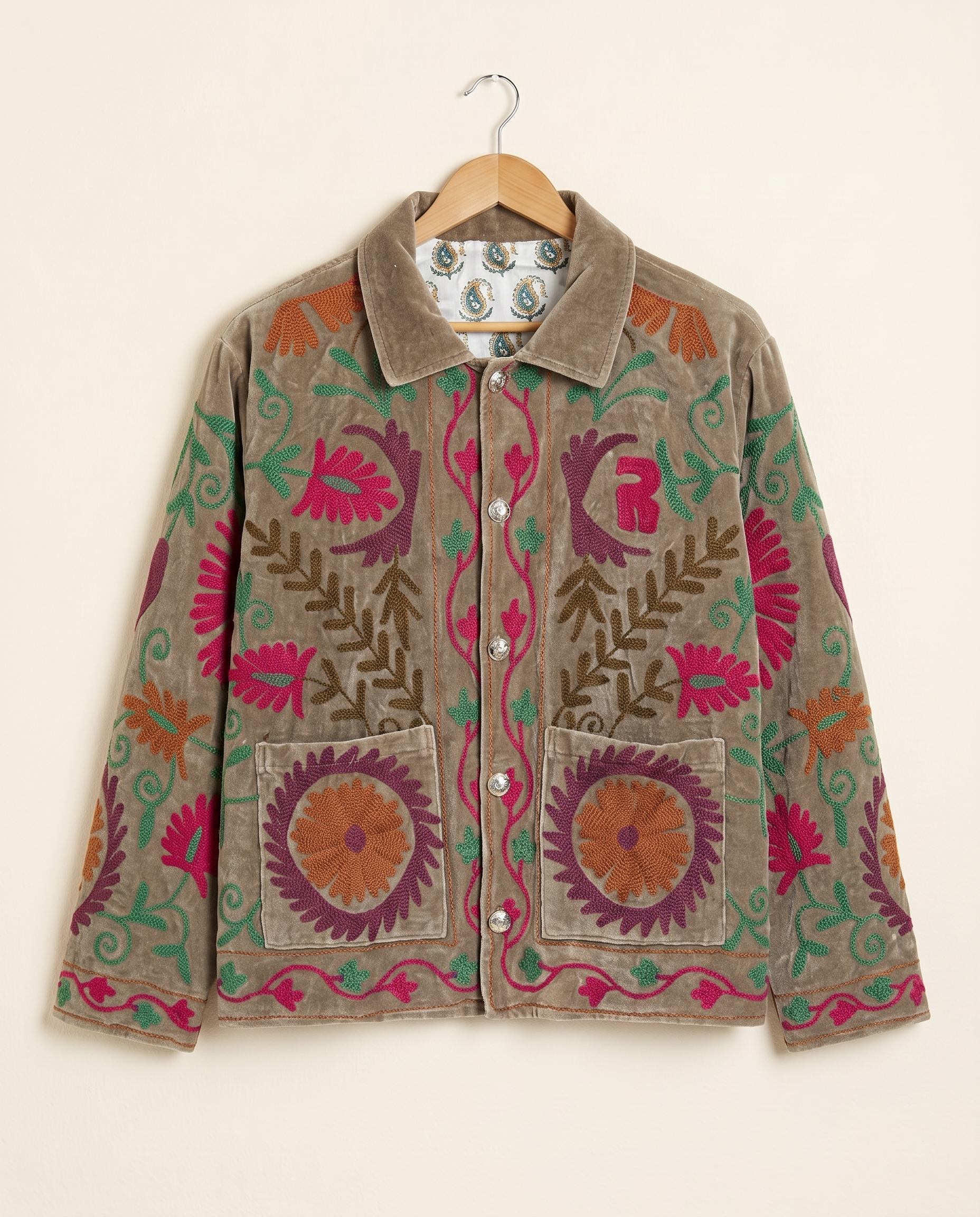 Veste en velours brodé Rani - Vert Kaki