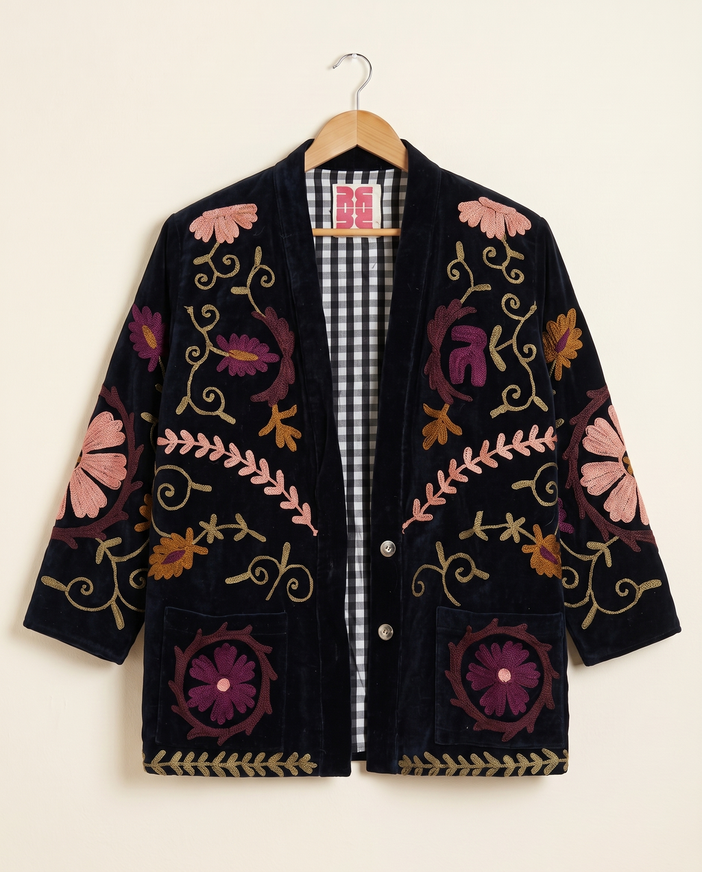 Veste Kimono en velours brodé - Noir
