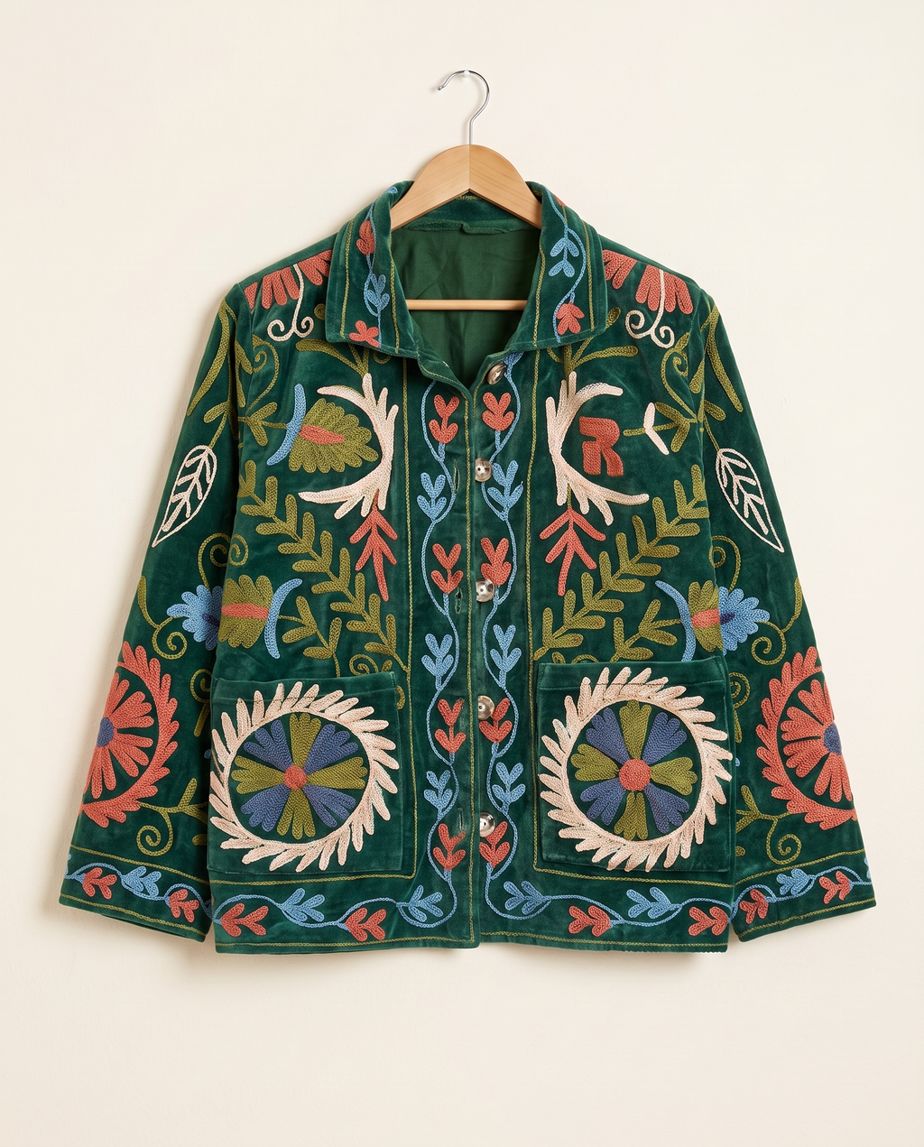 Veste en velours brodé Vanya - Verte