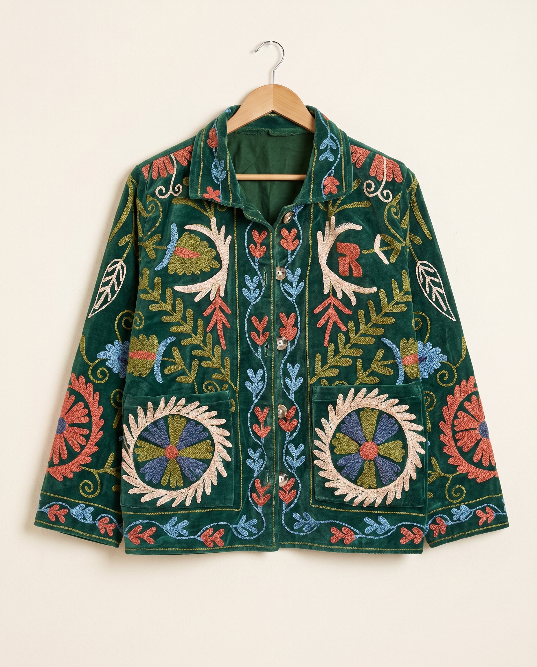 Veste en velours brodé Vanya - Verte