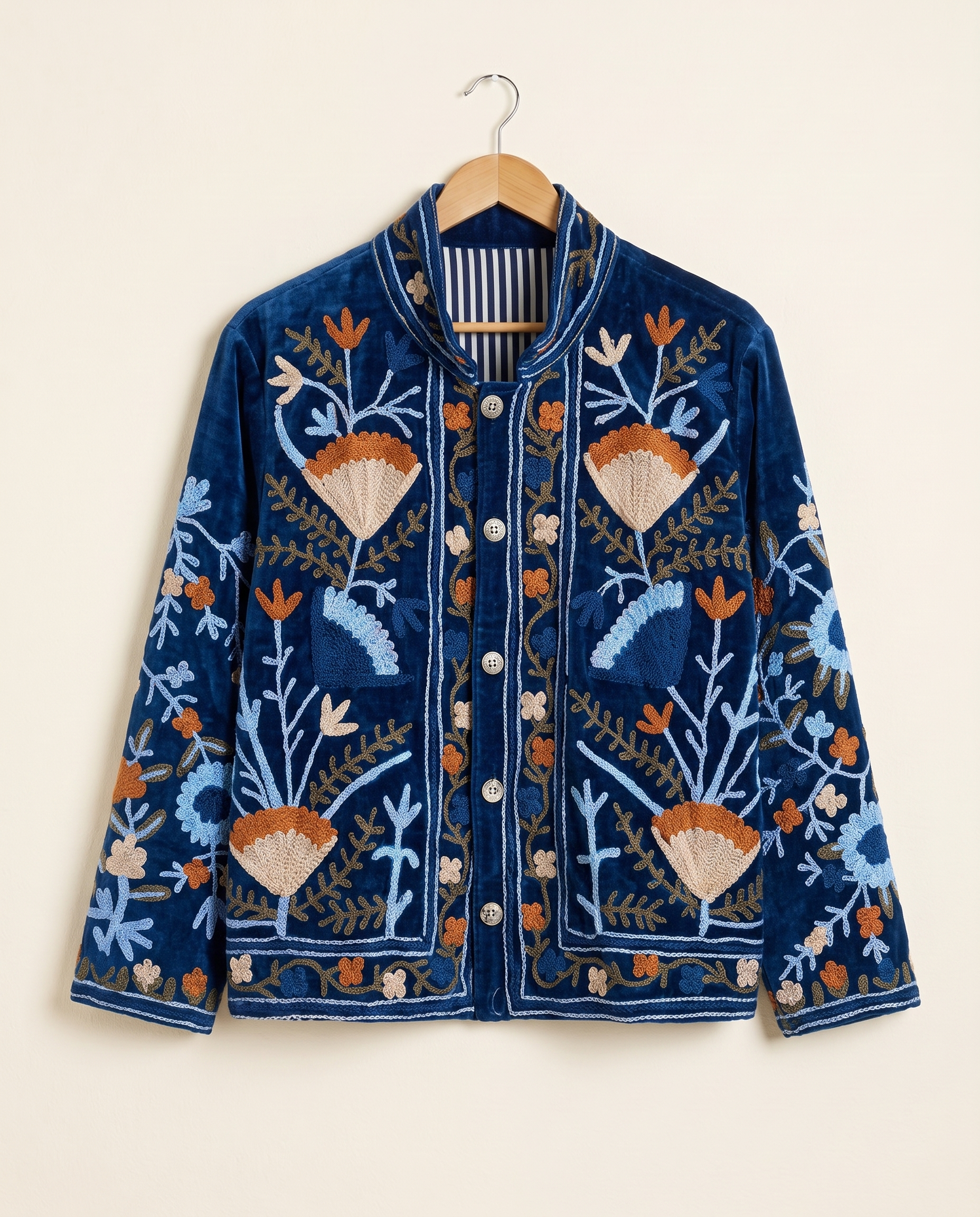 Veste en velours brodé Neela - Bleue