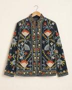 Veste en velours brodé Tara - Noire Bleutée