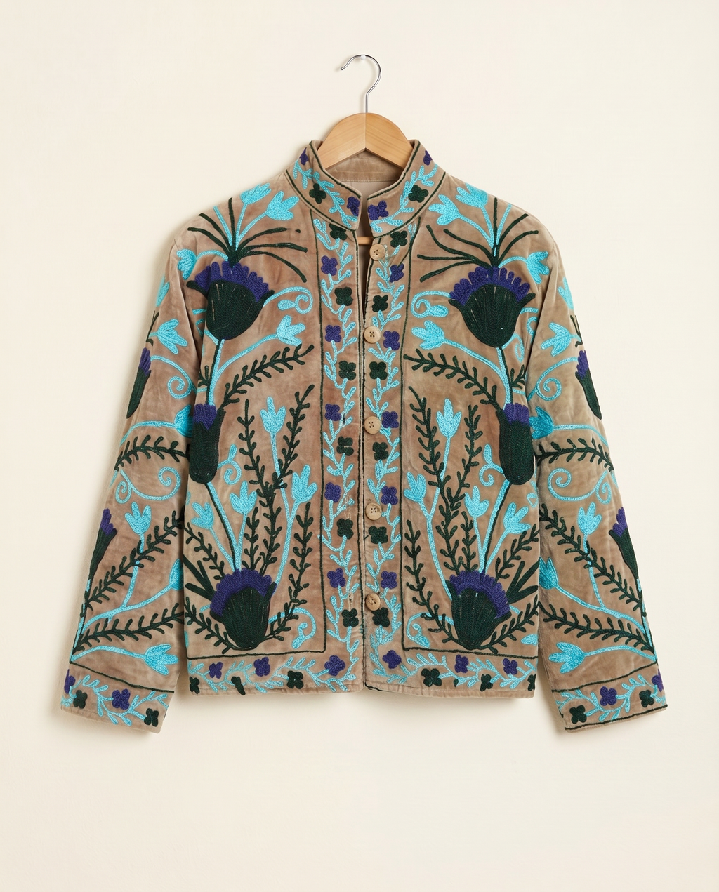 Veste en velours brodé Maru - Marron Clair