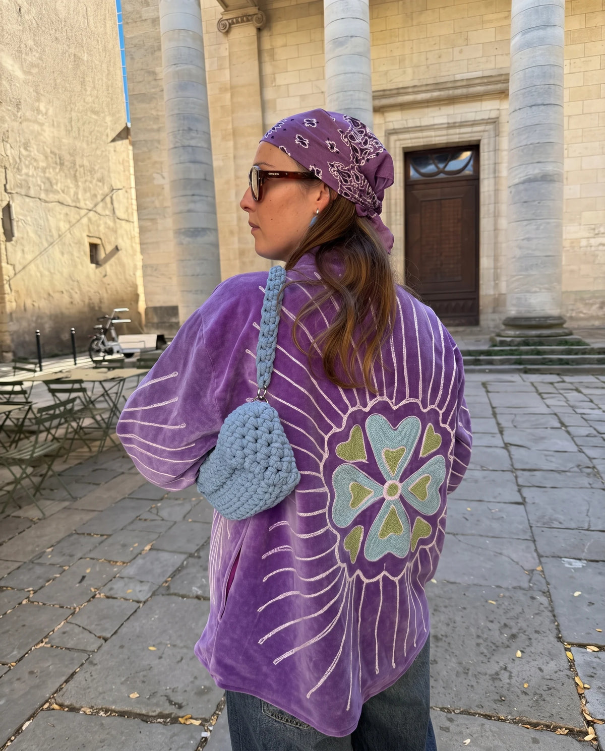 Veste en velours brodé Veda – Violet