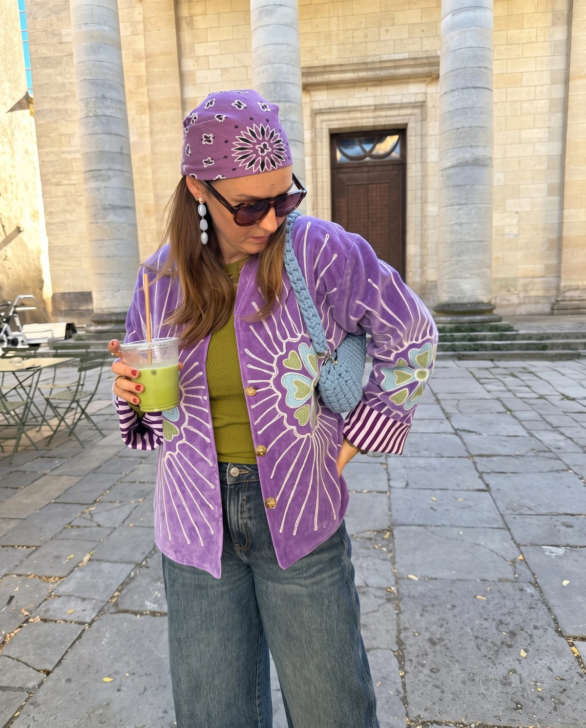 Veste en velours brodé Veda – Violet