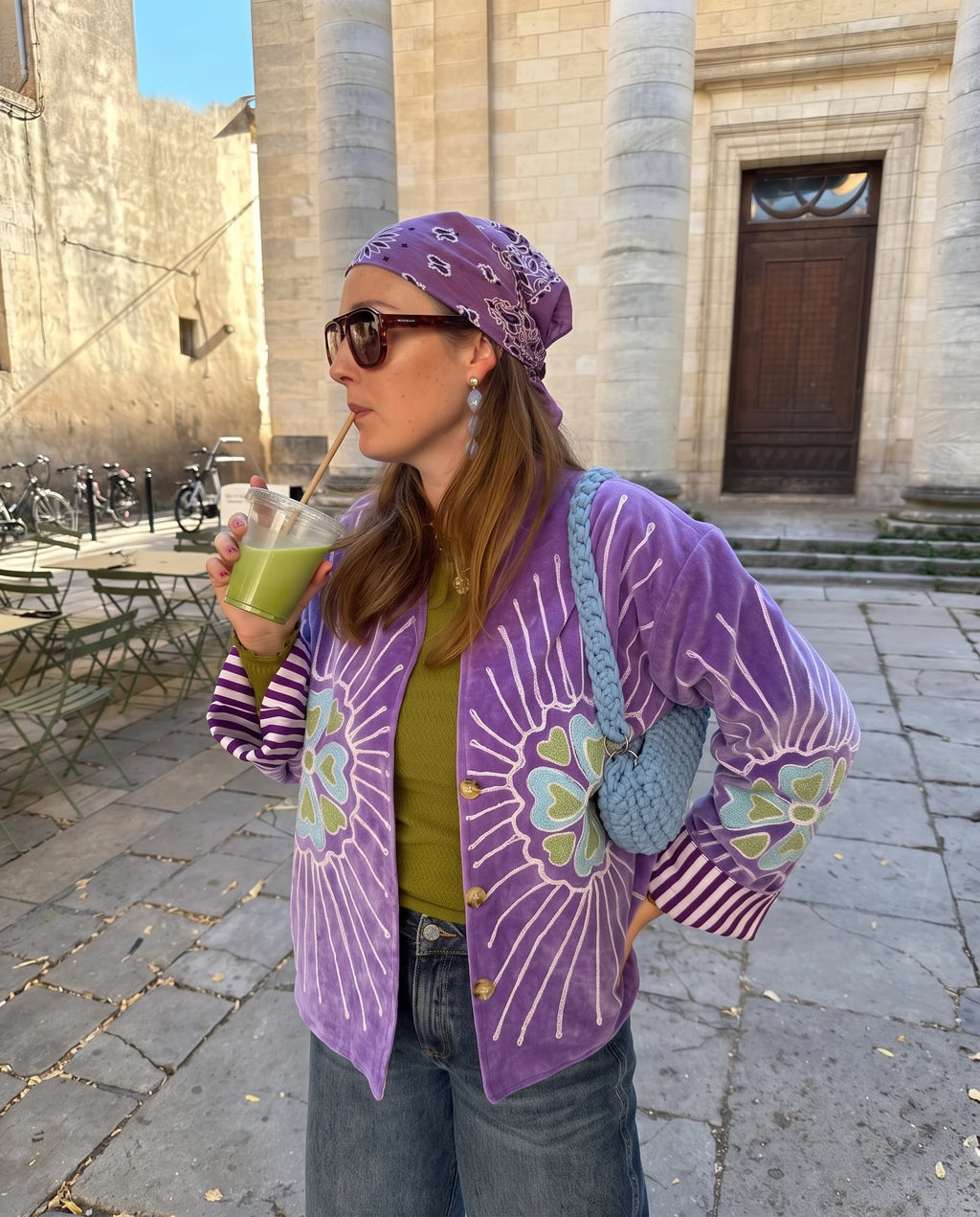 Veste en velours brodé Veda – Violet