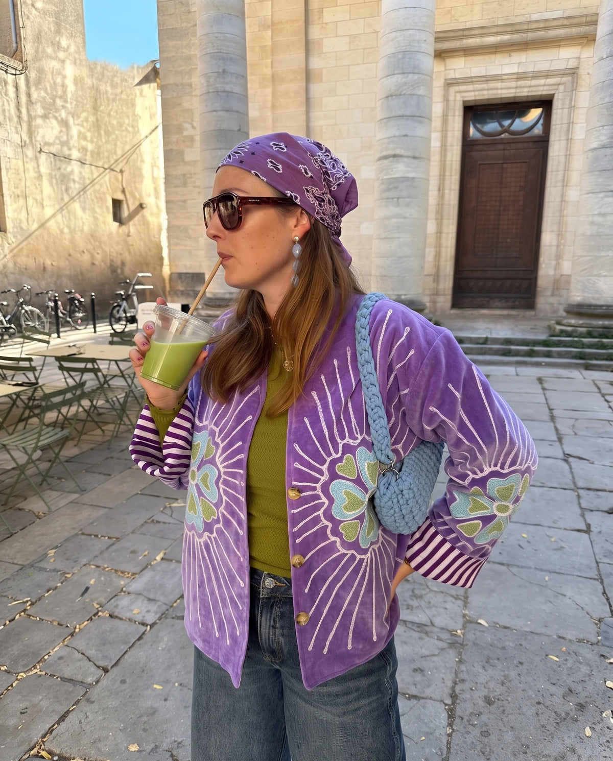 Veste en velours brodé Veda – Violet