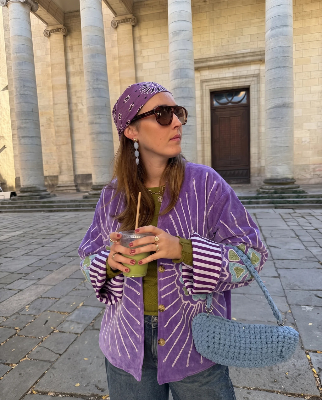 Veste en velours brodé Veda – Violet