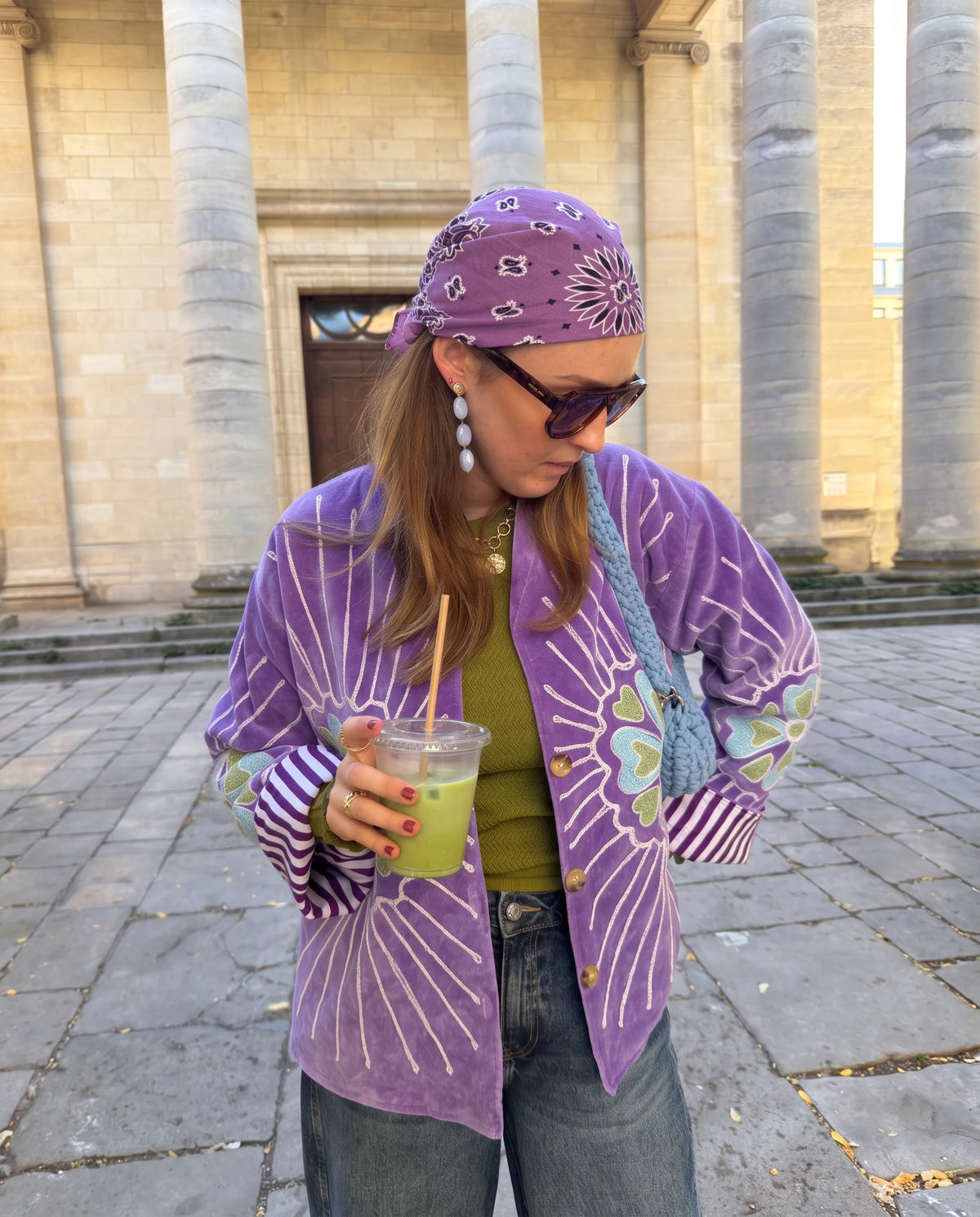 Veste en velours brodé Veda – Violet