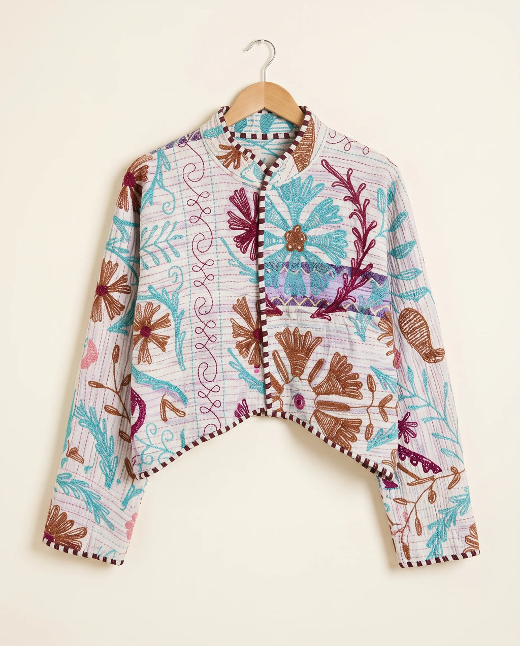 Veste Courte en Kantha Brodé Réversible — Pièce Unique N°12