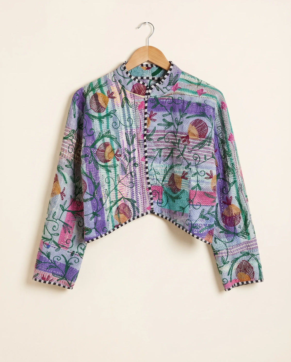 Veste Courte en Kantha Brodé Réversible — Pièce Unique N°14