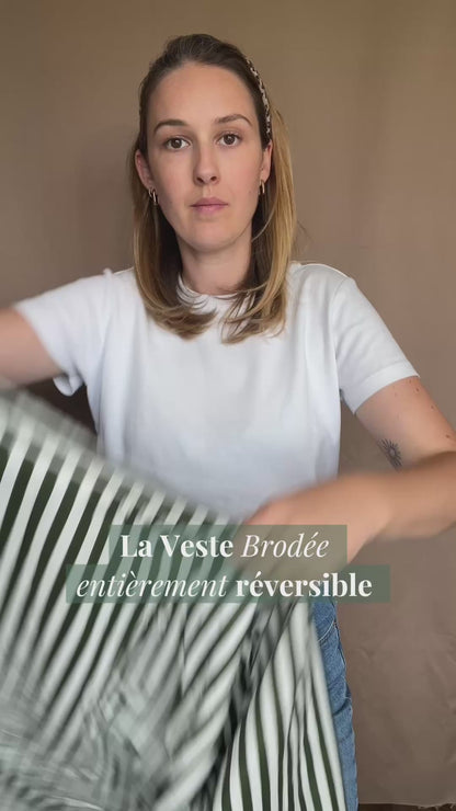 Veste Brodée VERTE, velours & broderies multicolores