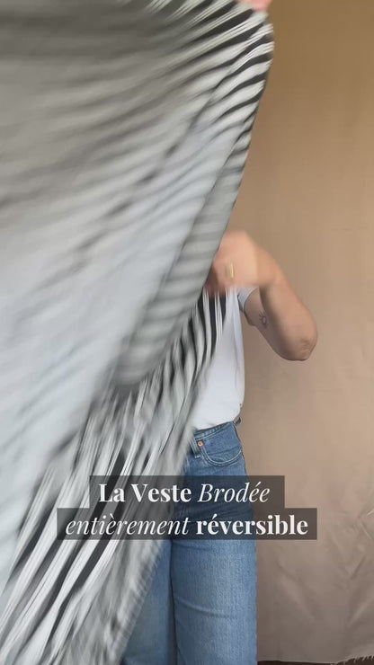 Veste Brodée NOIRE - Rouge Corail