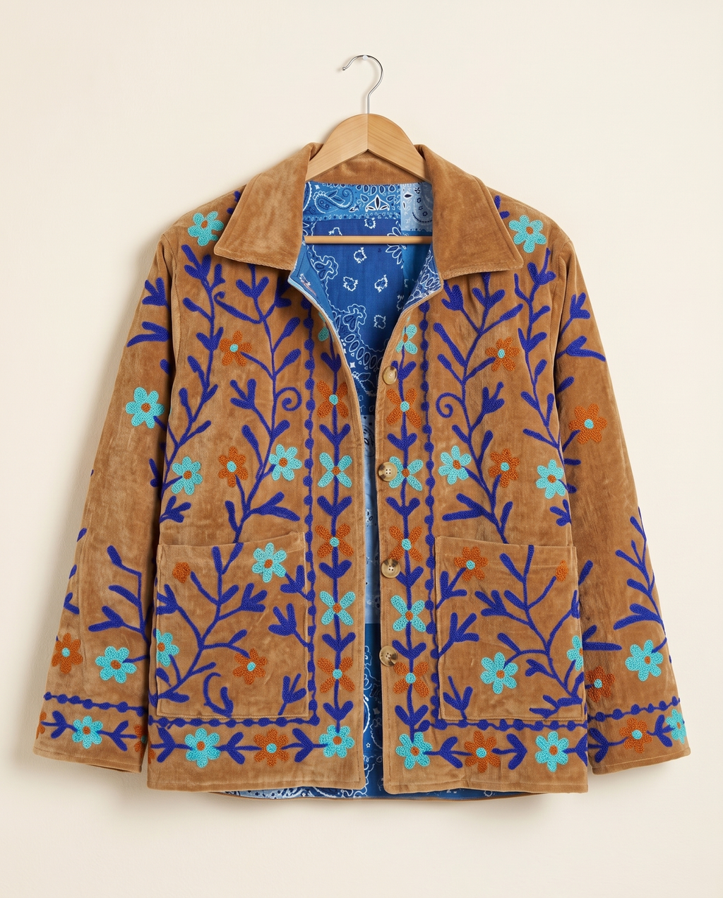 Veste en velours brodé Sonali – Camel