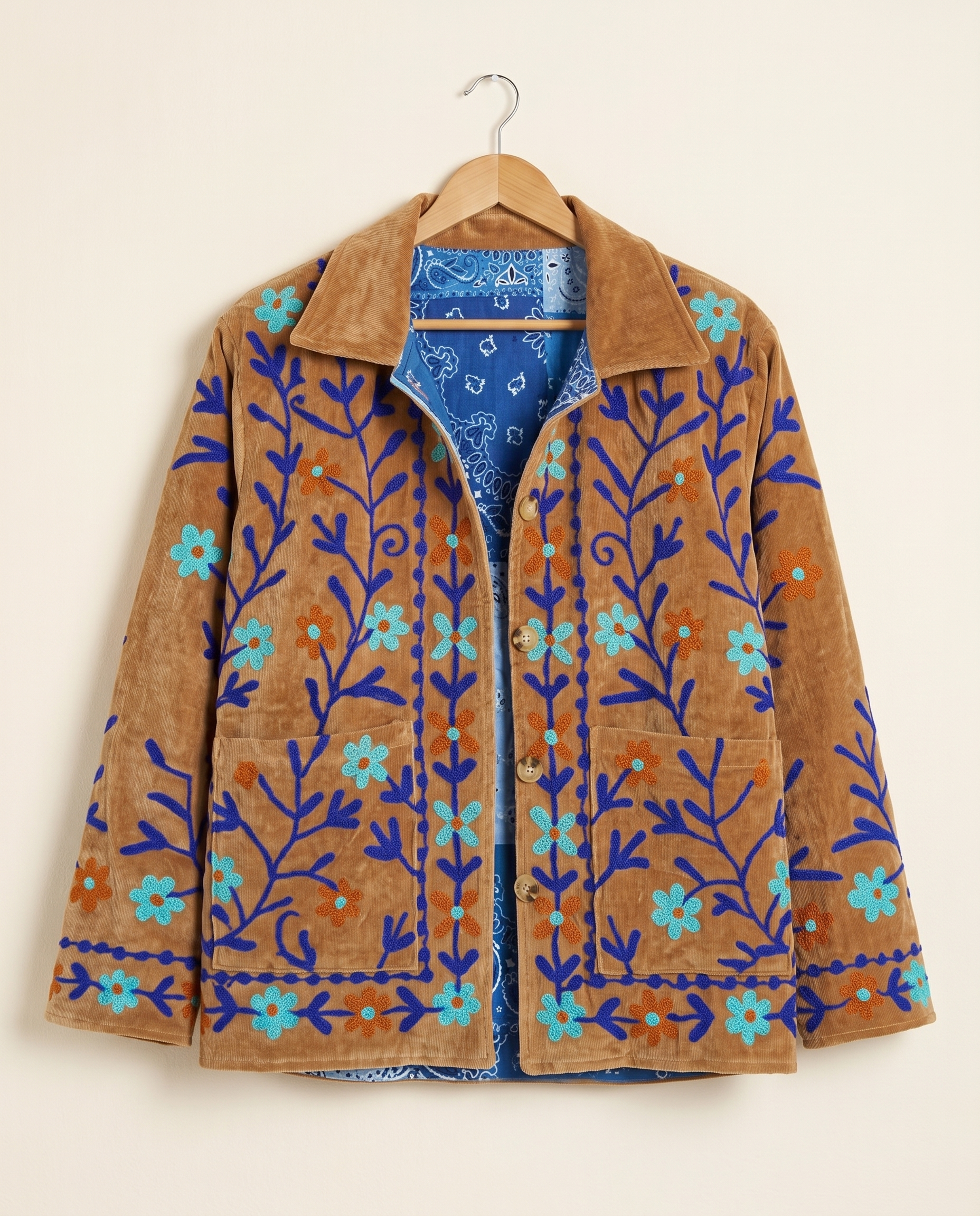 Veste en velours brodé Sonali – Camel