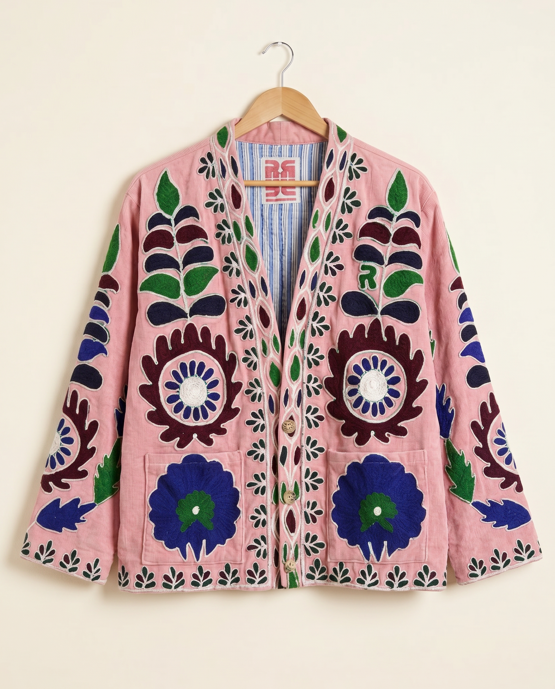 Veste en velours brodé Padma – Rose Poudré