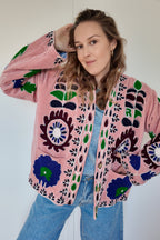 Veste en velours brodé Padma – Rose Poudré