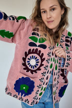 Veste en velours brodé Padma – Rose Poudré