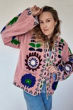 Veste en velours brodé Padma – Rose Poudré
