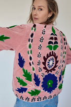 Veste en velours brodé Padma – Rose Poudré